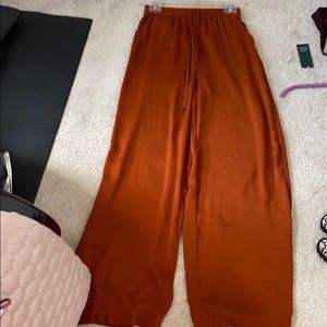 Flowy Copper Satin Wide Length Pants